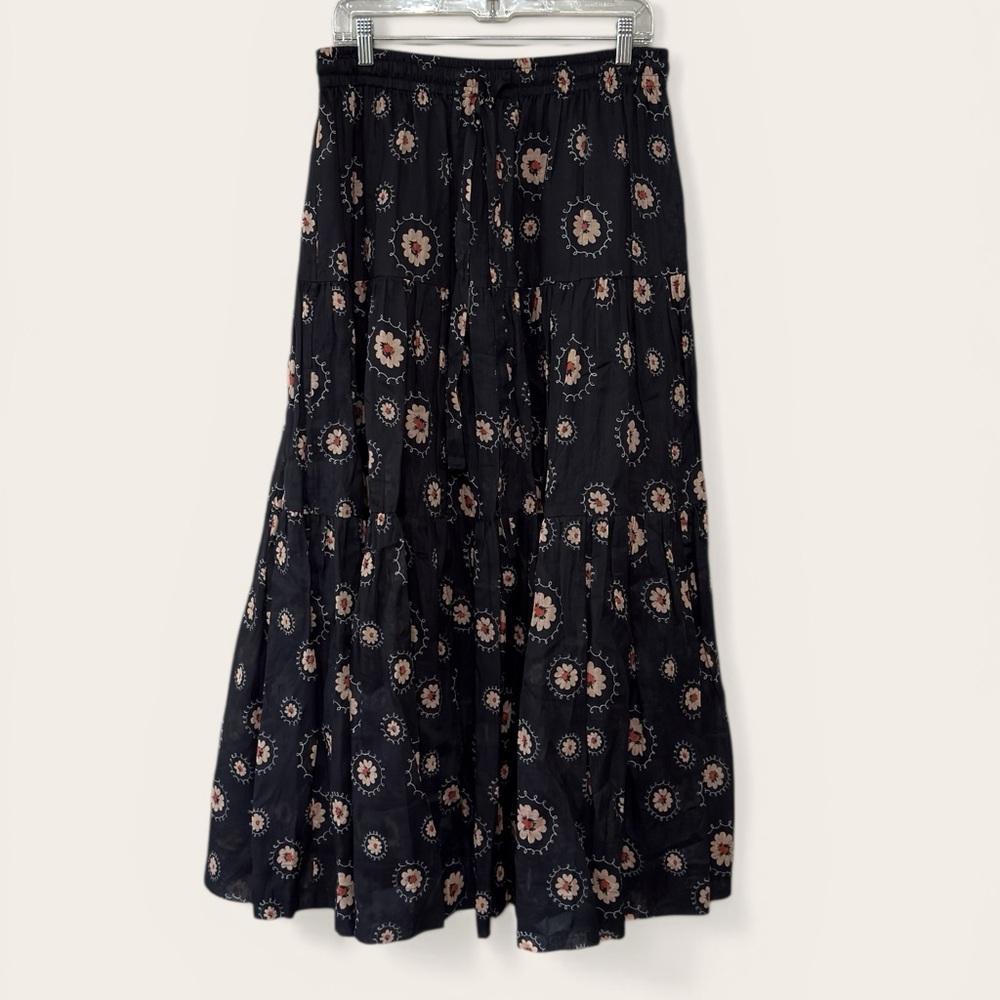 Lee Mathews NWT Simone Floral Print Maxi Skirt with Pockets Size M (3) black